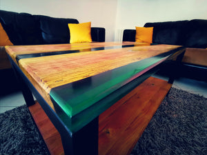 Table salon bois acier époxy